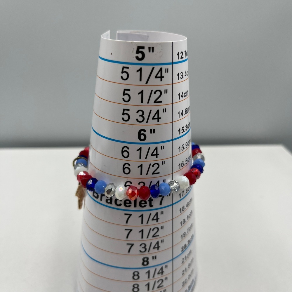 Vintage Patriotic Red White Blue Beaded Bracelet American Flag Star Charm USA - Picture 7 of 7